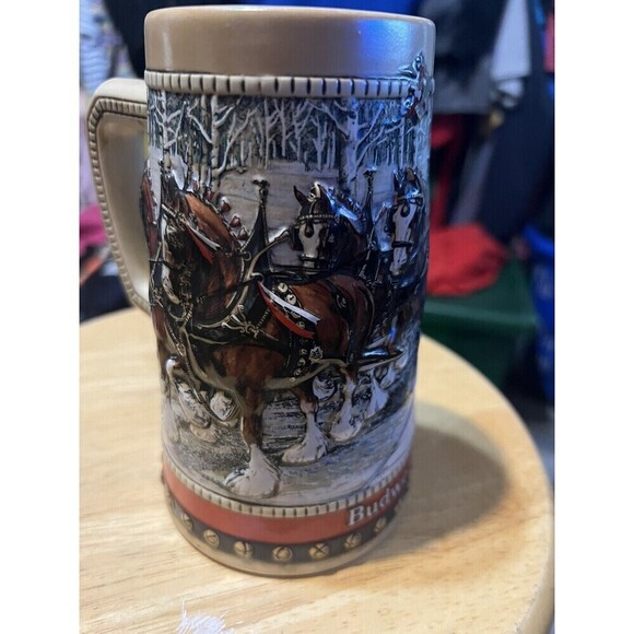 1988 Budweiser Beer Holiday Clydesdales Stein Mug Vintage Collectible Gift - Picture 2 of 4